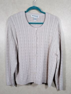 K131 Appleseed's Light Tan Cable-Knit Button-Front Cardigan 1X